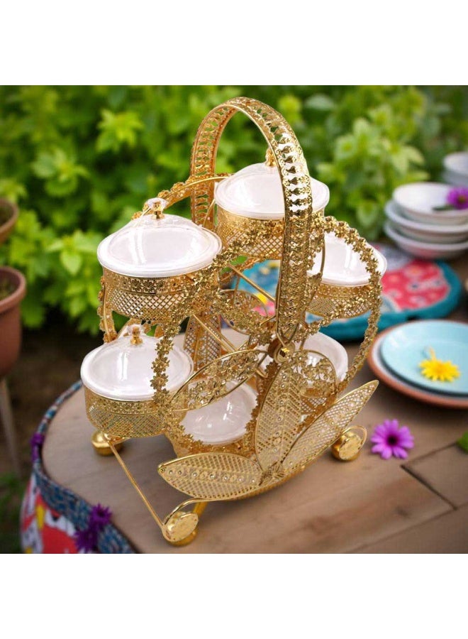 Luxury Gold-Plated Fruit & Snack Serving Tray Elegant Multi-Compartment Dessert & Appetizer Stand - Image 3